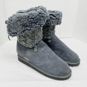 Muk Luks Cozy Gray Cable Knit & Faux Suede Sherpa Women's Boots in Size 11